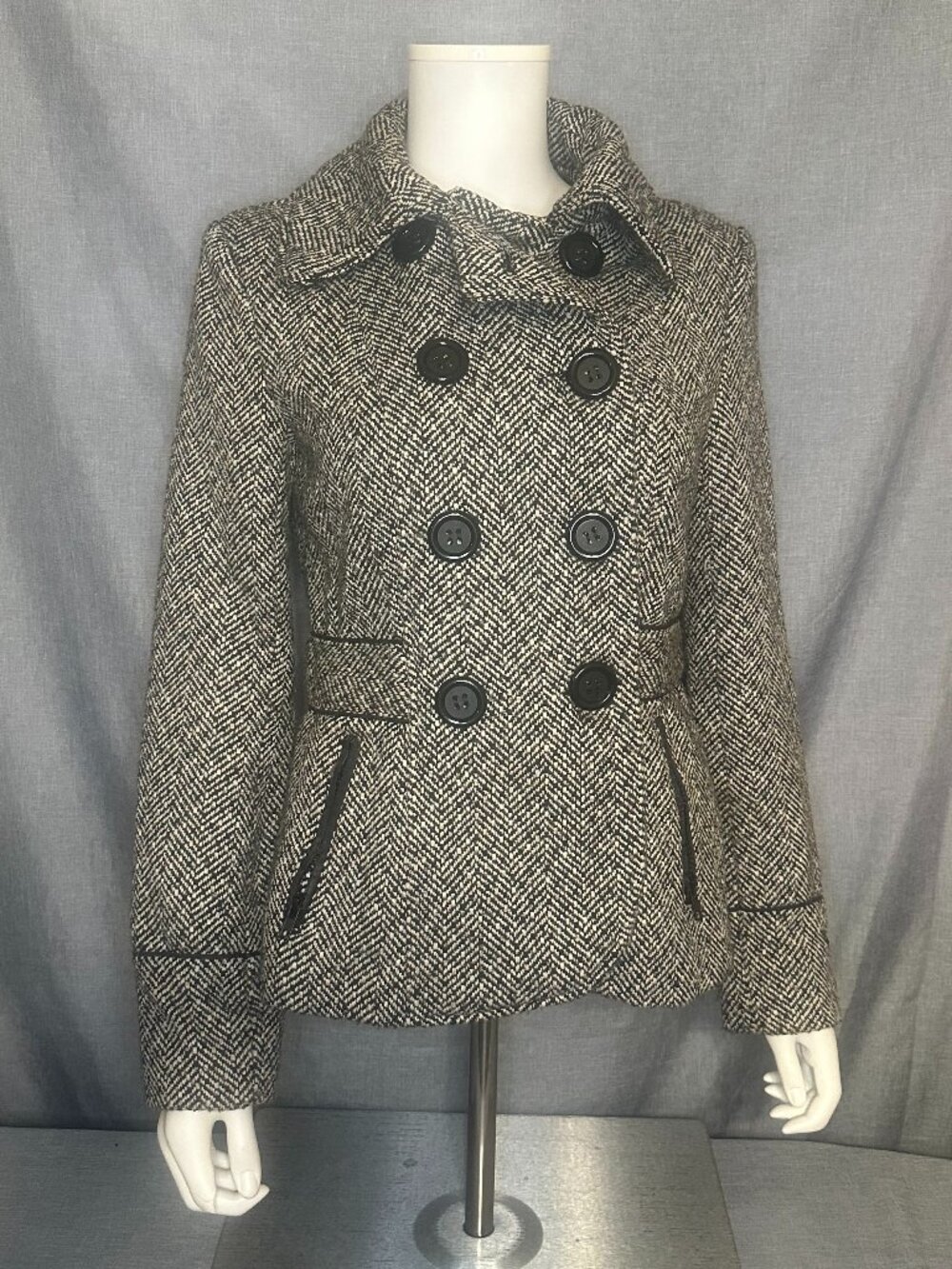 Ci Sono by Cavalini Women's Double Breasted Collared Herringbone Jacket Small